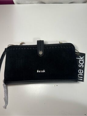 NWT The Sak Iris Black Suede Crossbody Wallet with Leather Trim